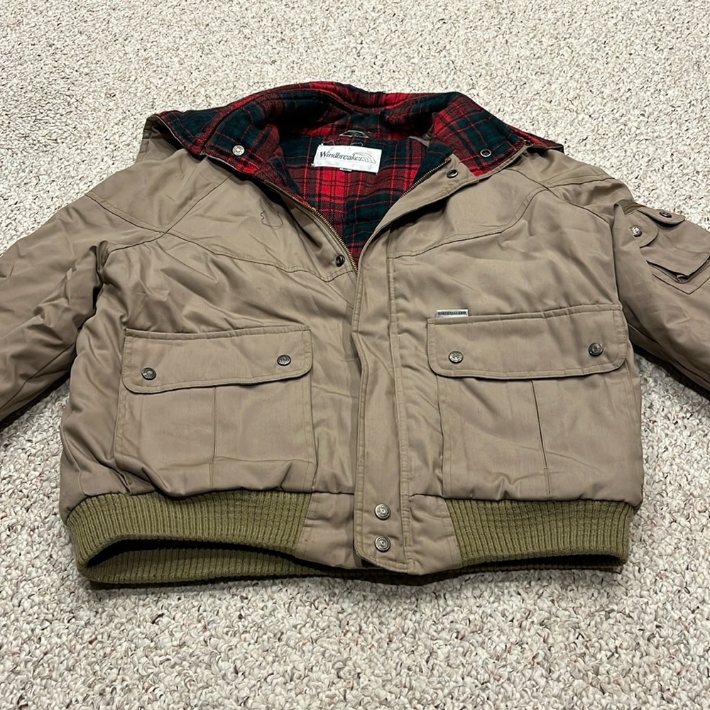 Vintage Windbreaker Full Zip Tan Bomber Jacket Flannel Lined Workwear Sz XL Mens